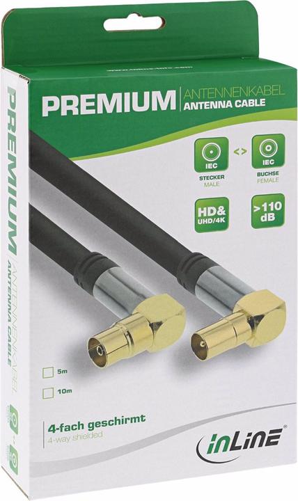 Image du produit InLine Câble d'antenne Premium coudé 4x blindé >110dB noir 10m (110 dB, Câble d'antenne)