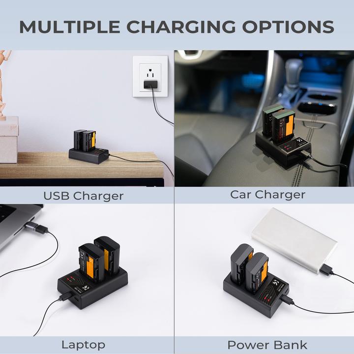 Produktbild K&F Concept LPE6NH Digital Camera LED Dual Channel Charger with Type C Charging Cable (Kamera Akku Ladegerät)