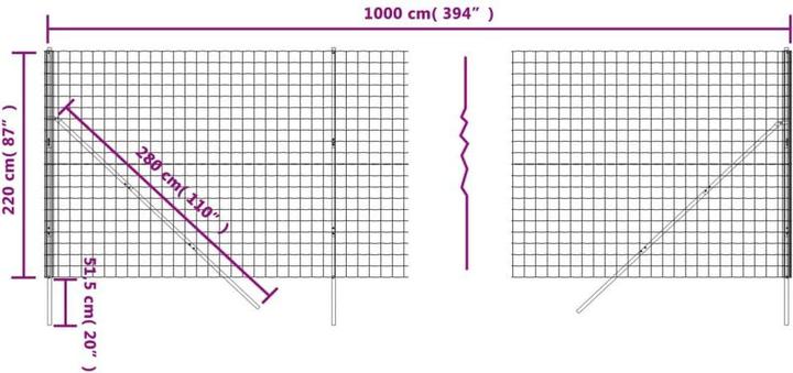 Actual product image VidaXL Maschendrahtzaun Anthrazit 2,2x10 m Verzinkter Stahl