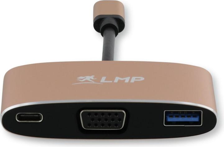 LMP USB-C (m) to VGA & USB 3.0 (f) & USB-C charging Multiport Adapter, aluminium, gold *New (VGA, USB-C, 3.70 cm)