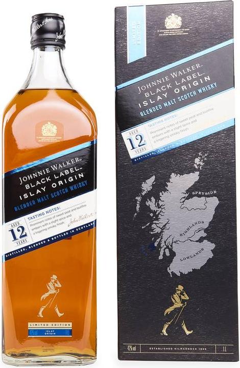 Johnnie Walker Black Label Islay Origin 12 Years Blended Scotch Whisky con cassa (Miscelato Whisky, Whisky scozzese)