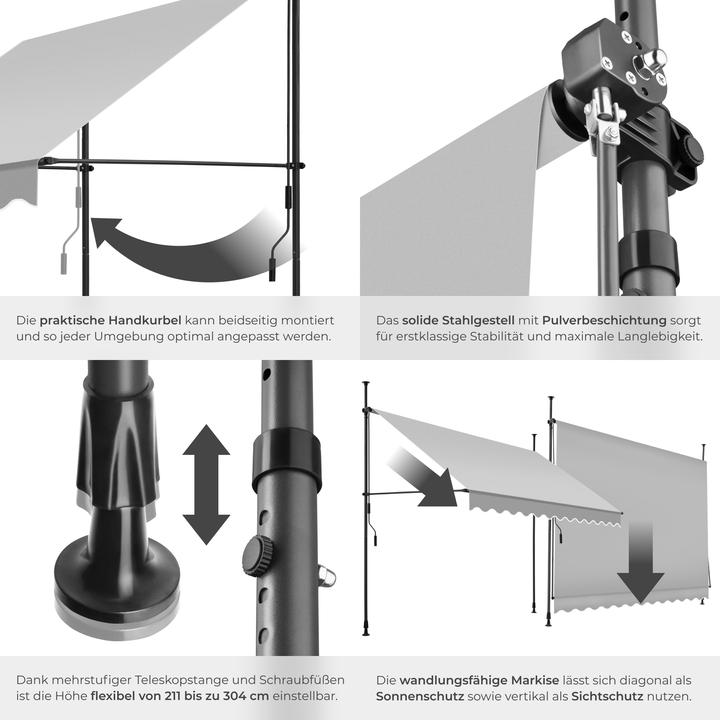Image du produit tectake Tenda a morsetto con manovella, altezza regolabile (3 m)