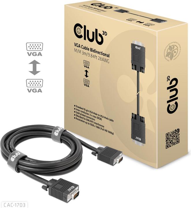 Club 3D Club3D câble VGA > VGA mâle/mâle (3 m, VGA)