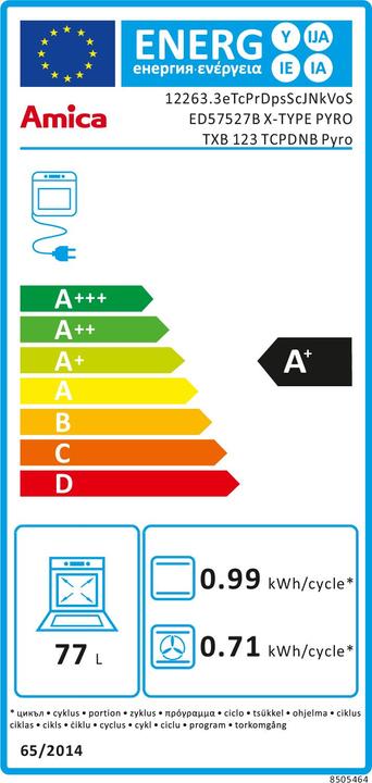 Label énergétique Amica TXB 123 TCPDNB PYRO four A+