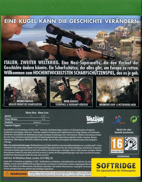 Actual product image Sold Out Sniper Elite 4: Italia (Xbox One X, Xbox Series X, Multilingual)