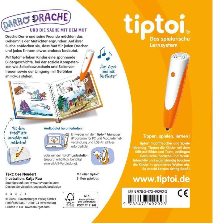 Immagine prodotto tiptoi Darro Drache und die Sache mit dem Mut (Tedesco, Cee Neudert, Katja grezzo, 2024)