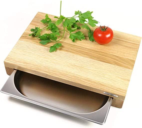 Actual product image Continenta Oak cutting board with stainless steel drawer, 39x27x6 cm