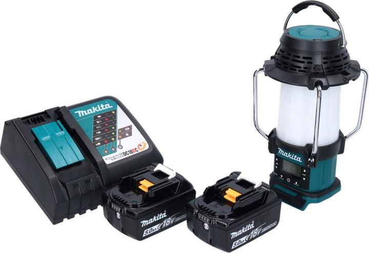 Immagine prodotto Makita DMR 055 RT Radio a batteria 18 V FM con lanterna torcia 360° + 2x batteria 5,0 Ah + caricatore (FM, AM)