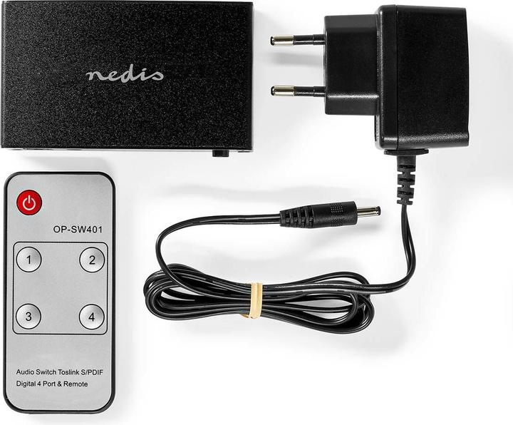 Actual product image Nedis Digital Audio Switch | 4-Way | Connectors - Input: DC Power / 4x TosLink | Connectors - Off (0.05 m)