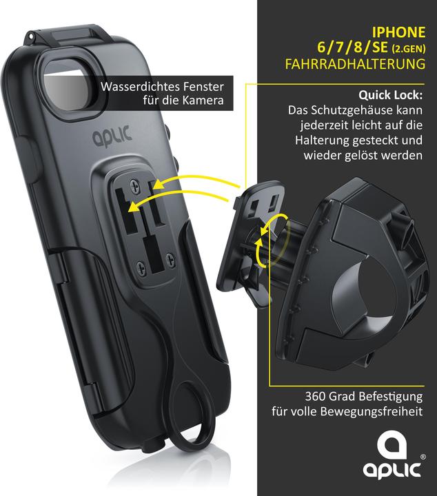 Produktbild Aplic Handy Fahrradhalterung, wasserabweisende Halterung für Apple iPhone 6 / 6s / 7 / 8 / SE 2nd 3rd Gen