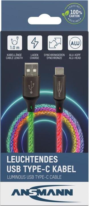 Image du produit Ansmann Câble USB-A / USB-C avec éclairage LED 100cm 1700-0158 (1 m, USB 3.0)