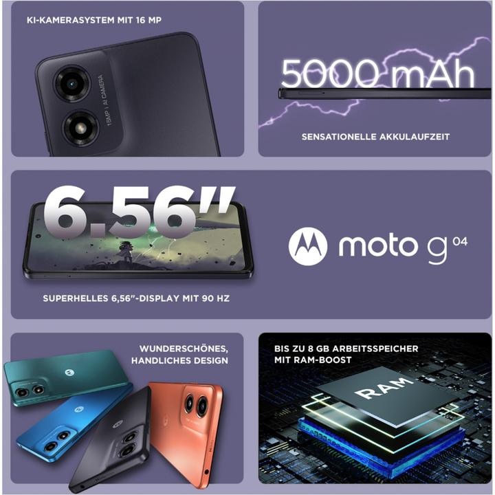 Actual product image Motorola Moto G04 (64 GB, Concord Black, 6.56", Dual SIM, 16 Mpx, 4G)