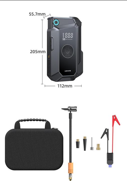 Actual product image Usams Jumpstarter Powerbank 8000mAh + wbudowana latarka czarny/black ZB287 (8000 mAh, 60 W, 29.60 Wh)