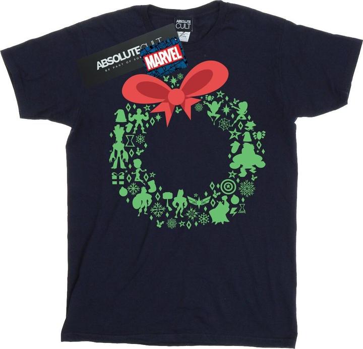Actual product image Mens Avengers Christmas Wreath T-Shirt (S)
