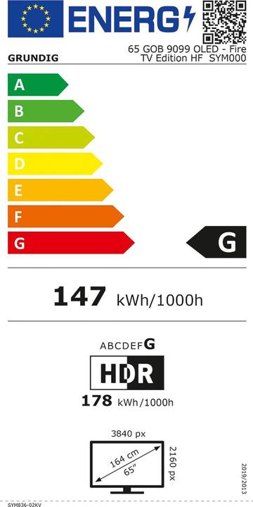 Energie-Label Grundig 65GOB9099 (65", OLED, 4K, 2019)