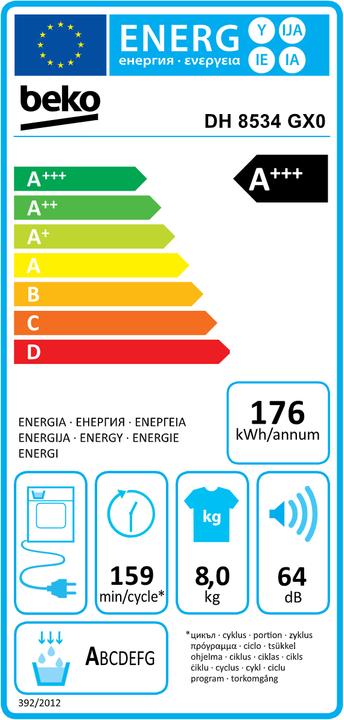 Energie-Label Beko DH8534GX0 (8 kg, Rechts)