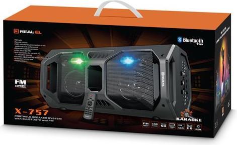 Produktbild Real-El X-757 Bluetooth Portable Speaker with LED RGB Backlight, 50 W, Black (4 h, Akkubetrieb)