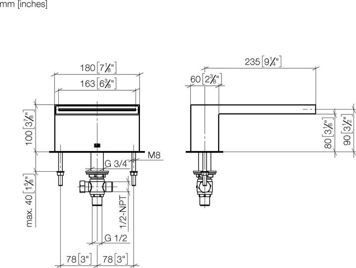 Actual product image Dornbracht bath spout without diverter for floor mounting, 235 mm projection, 13630740