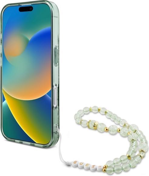 Actual product image Guess GUHMP16MHFWBRCESN iPhone 16 Plus 6.7" zielony/green hardcase IML Flowers With Pearl Strap MagS