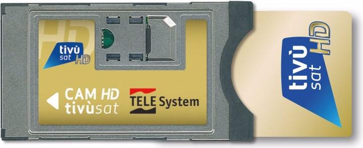 Actual product image TivuSat HD module with TivuSat smart card, various Italian channels (Nagravision, CI module, Smart card)