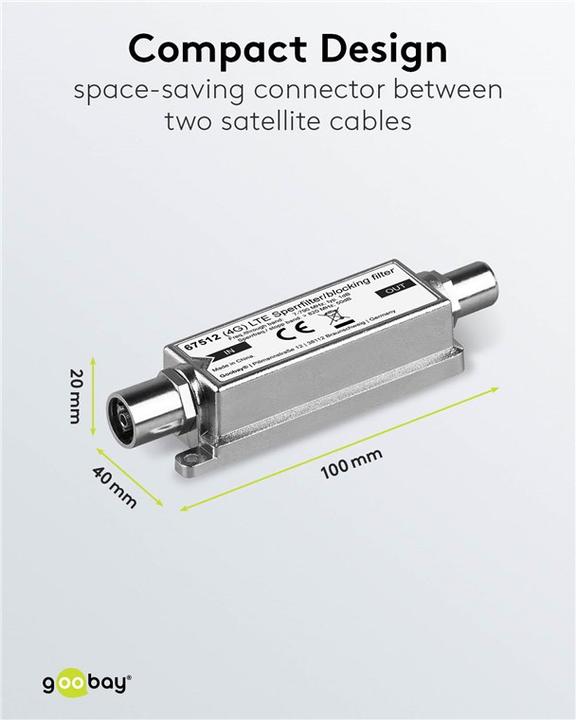 Immagine prodotto Goobay Filtro di blocco LTE/4G Coax maschio - Coax femmina (Amplificatore)