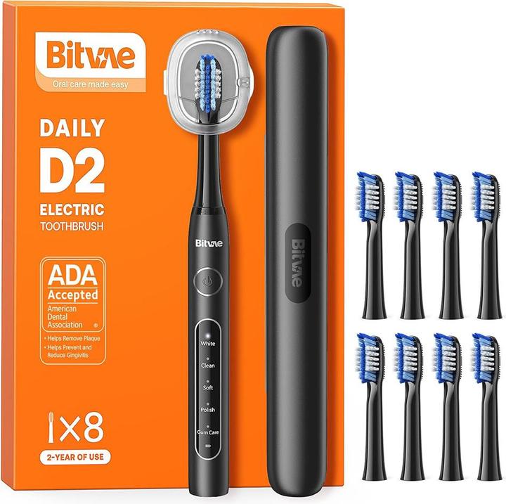 Image du produit Bitvae - Electric Toothbrush (BV D2) - with 8 Heads, Travel Case, Brushholder - Black