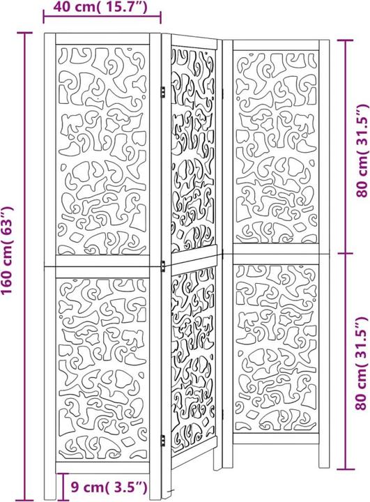 Productafbeelding VidaXL Kamerscherm scheidingswand 3-delig zwart massief hout paulownia