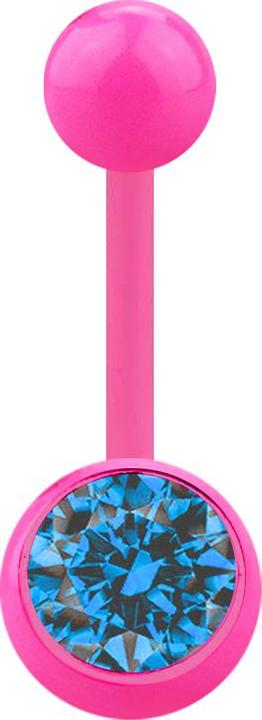 Produktbild Star Piercing Banane pink mit Kugel und Kugel Kristall hellblau (Acryl, ohne Messing)
