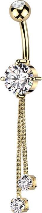 Produktbild Star Piercing Banane vergoldet mit zwei Kugeln Kristall silber Anhänger zwei Ketten mit Kristall (Messing, Chirurgenstahl 316L)