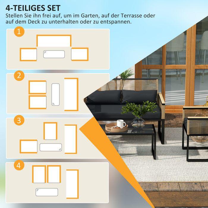 Immagine prodotto Swisshandel24 Polyrattan Gartenmöbel Set 4 Personen, Schwarz