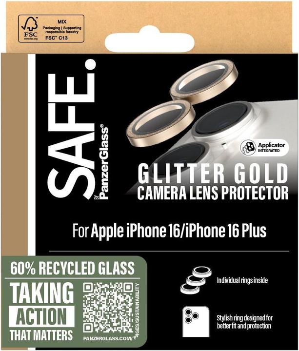 Produktbild PanzerGlass SAFE. by ® Kameraschutz Glitter Gold iPhone '24 6.1" | 6.7" (1 Stück, Apple iPhone 16 Plus)
