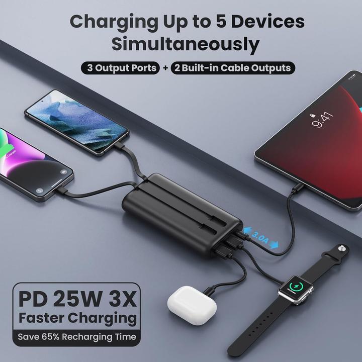 Produktbild Ekrist Powerbank mit Integriert Kabel & 4 LED-Anzeigen (26800 mAh, 25 W)