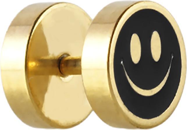 Star Piercing Fake Plug vergoldet mit Smiley (ohne Messing, Chirurgenstahl 316L)