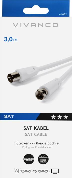 Image du produit Vivanco Câble de raccordement du r?cepteur SAT, connecteur coaxial F, 3m (Câble d'antenne)