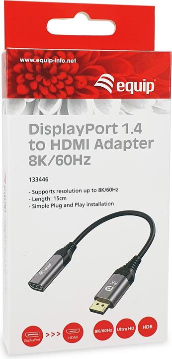Image du produit equip Adaptateur Displayport->HDMI 1.4 St/Bu 8K/60Hz gris (HDMI, 1 cm)