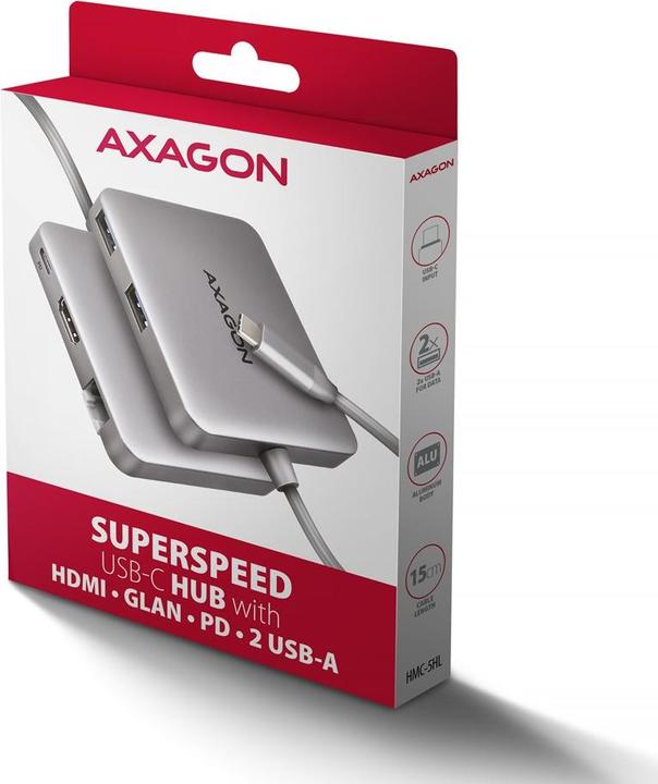 Produktbild Axagon HMC-5HL 2xUSB-A 4K HDMI GLAN PD100W USB-C (USB-C, 4 Ports)