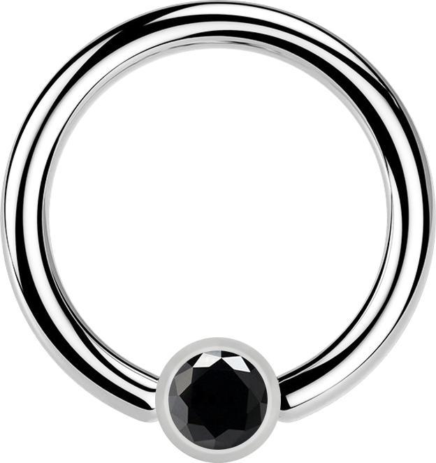 Actual product image Star Piercing Ball Closure Ring silver and crystal black (Surgical steel 316L)