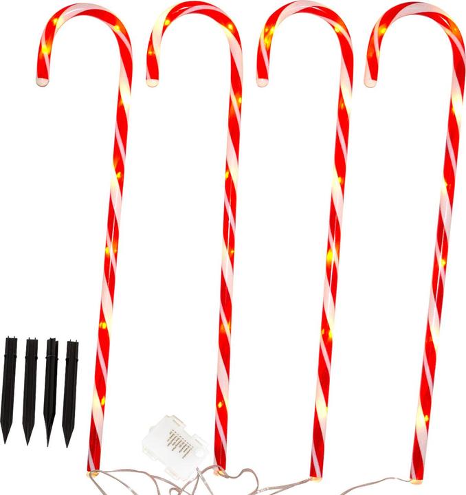 Produktbild H & S Collection LED-Gartenstecker Zuckerstange, 8 Stück, rot-weiss, je H 74 cm