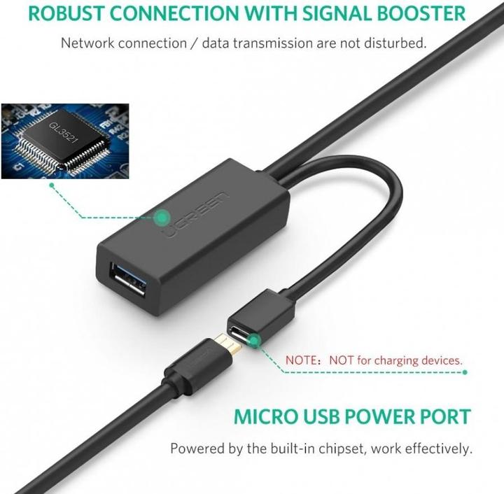 Produktbild Ugreen USB 3.0 Verlängerungskabel mit Repeater Signal Booster (10 m, USB 3.2 Gen 1)