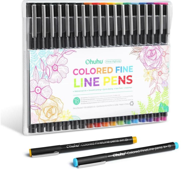 Immagine prodotto Ohuhu Penne da disegno a punta fine (Multicolore, 18 x)