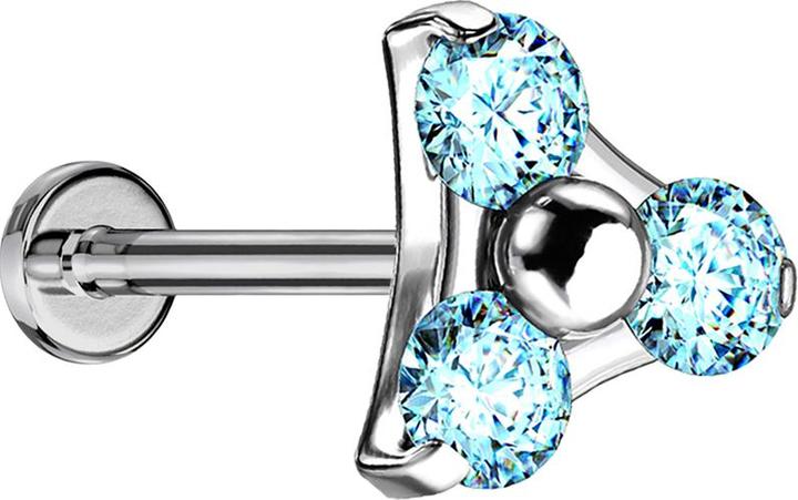 Image du produit Star Piercing Micro Threadless Labret argent triangle trois cristaux aqua (Titane G23, sans laiton)