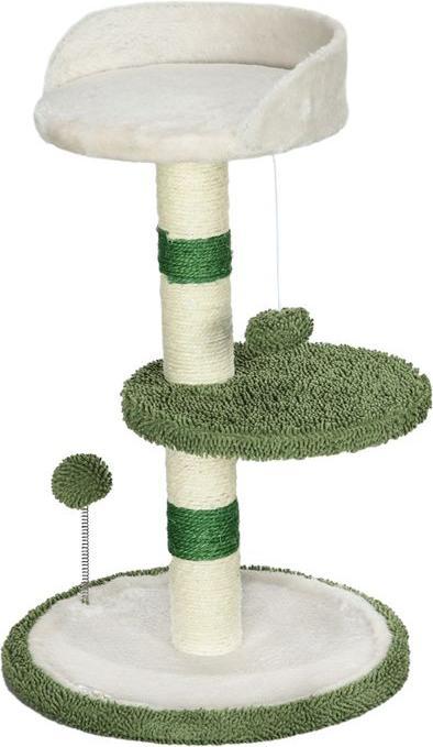 Image du produit Swisshandel24 Arbre à chat Petit 64 cm rond avec surface de repos, balle de jeu, sisal, jusqu'à 4 kg (64 cm, Blanc+Vert+Beige)