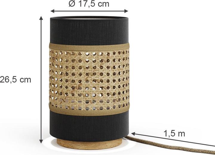Image du produit Vicco Lampe de table Morten, Rotin/noir, 17,5 x 26,5 cm (E27)