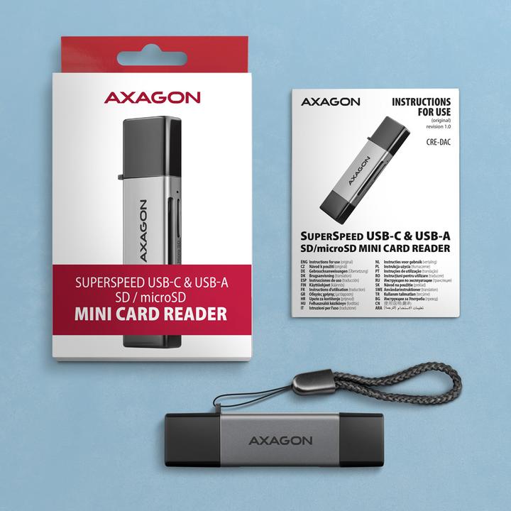 Image du produit Axagon CRE-DAC Externe USB 3.2 Gen1 Type-C+Type-A 2-slot SD/microSD (USB 3.0, Type B)