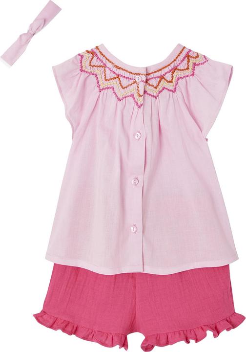 Vertbaudet Mädchen Baby-Set: Bluse, Shorts & Haarband