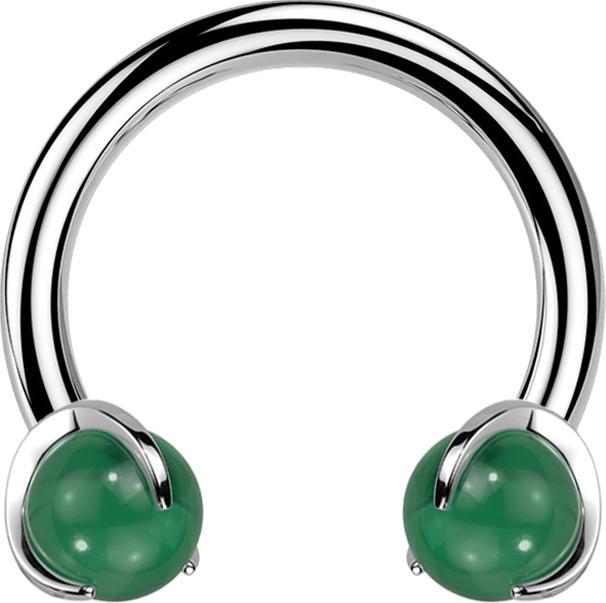 Star Piercing Micro Circular Barbell Innengewinde silber mit zwei Kugeln Jade Stein gefasst (Mineralisch, ohne Messing, Titan G23)