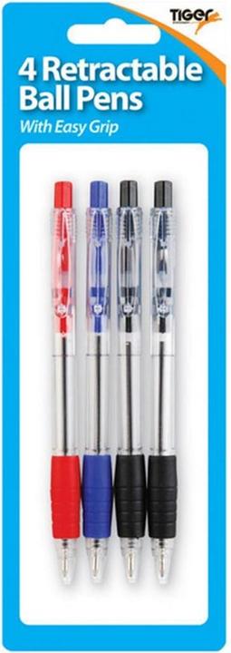 Actual product image Tiger Stationery Tiger Retractable Easy Grip Ball Point Pens (Pack of 4) (Blue, Black, Red, 4 x)