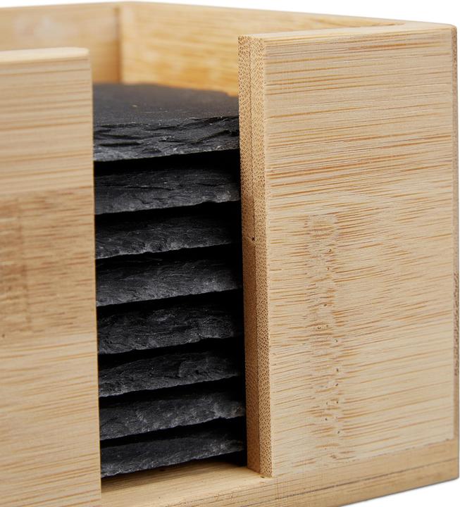 Actual product image Relaxdays Slate Coaster Set of 8, Bamboo Box (8 x, Glass coaster)