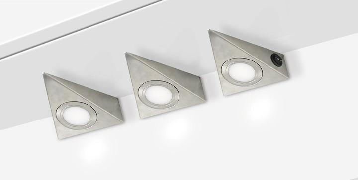 Actual product image Wipo CF ColorSwitch triangular light, stainless steel, set of 3 incl. power supply unit (120 lm)