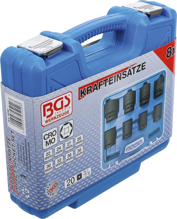 Produktbild BGS Kraft-Steckschlüssel-Einsatz-Satz Antrieb Innenvierkant 20 mm (3/4") SW 22 - 38 mm 8-tlg.